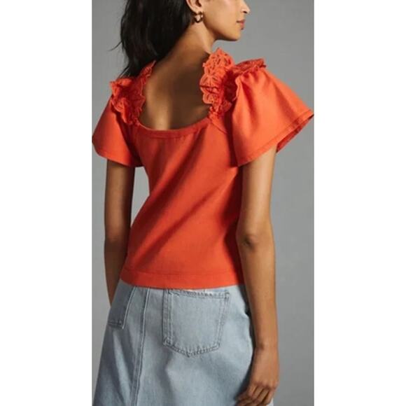Anthropologie Pilcro Eyelet Ruffle Top Bright Red Size XXS NWT - Picture 2 of 7